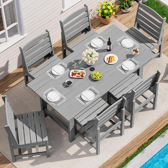 SERWALL Armless Outdoor Dining Chair Set of 2, All Weather Resistant,Light Gray