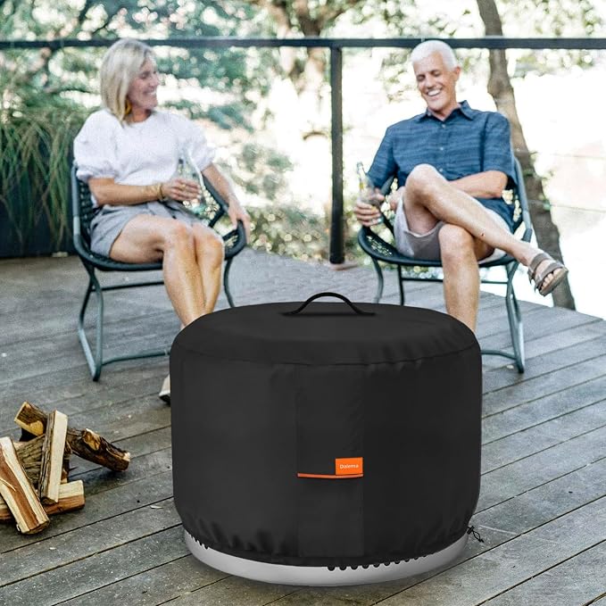 Round Fire Pit Cover,Outdoor 600D Heavy Duty 100% Waterproof Tear-Resistant Solo Stove Bonfire Firepit Covers,Patio Weatherproof Fire Pits Cover for Solo Stove Bonfire,Black