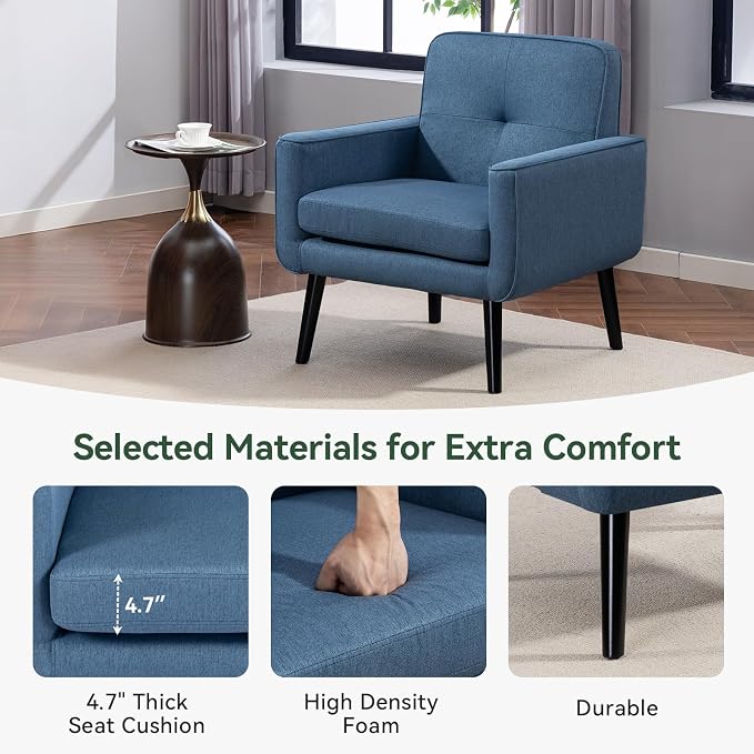 Vogue Furniture Direct Accent Chair Set of 2, Fabric Modern Chair with Wooden Frame, Cozy Armchair Reading Chair with Comfy Back for Apartment, Living Room, Bedroom, Small Space, Corner, Blue