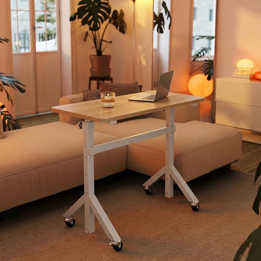 HUANUO 32'' Small Standing Desk Adjustable Heigh, Mobile Stand Up Desk with Wheels, Portable Rolling Desks for Walking Pad and Treadmill, Computer Laptop Desks for Home Office Space