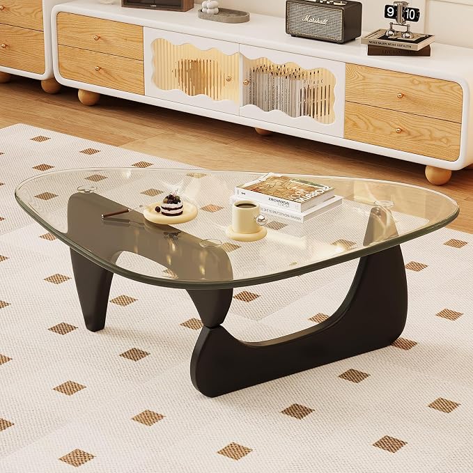 Coffee Table for Living Room Mid Century Modern Center Table with Glass Top and Wood, 36 Inch, Transparent/Black