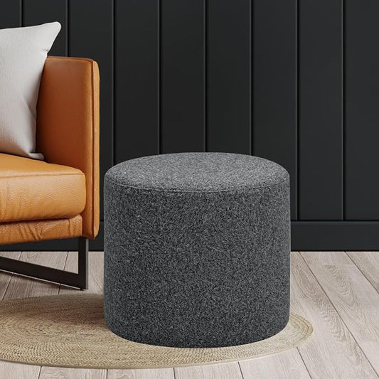 Studio Living Wentworth 19" Round Ottoman, Urban Transitional, Fully Assembled, Faux Sherpa Fabric, Gray
