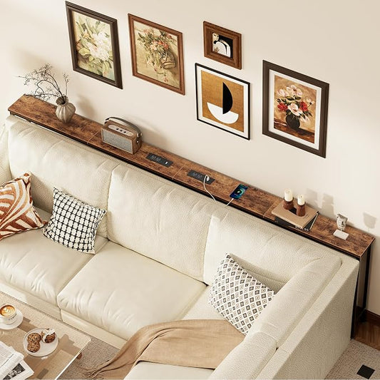 SUPERJARE 51.2 Inch Sofa Table with Power Outlet and USB-C Port, 5.9 Inch Narrow Console Table, Entryway Hallway Couch Table with Storage, Behind Sofa, Small Spaces, Living Room, Rustic Brown