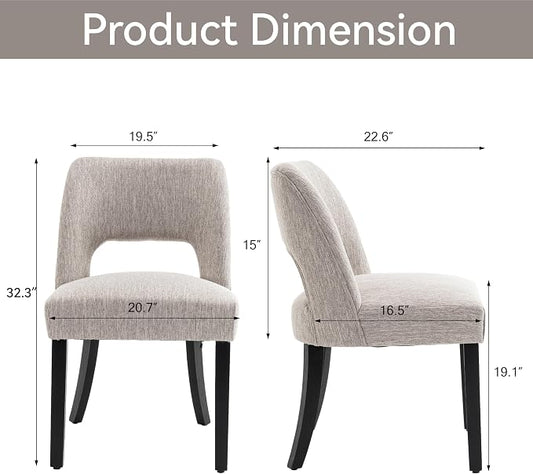 VKNOW Wooden Dining Chairs Set of 2, Modern Fabric Upholstered Dining Room Chair Kitchen Chairs, Farmhouse Dinner Chair for Kitchen Dining Room, Grey-Black Legs
