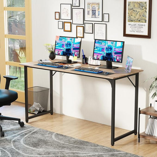 PayLessHere | 55 Inch Computer Desk | Nature | Office Desk with Metal Frame, Adjustable Feet | Water-Resistant, Scratchproof Surface | Sturdy Writing Table for Home Office or Study | Pack of 1