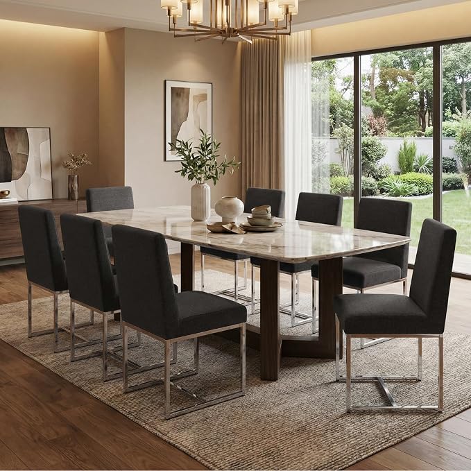 CIMOTA Black Modern Dining Chairs Set of 4, Upholstered Dining Room Chairs Armless Guest Side Chair with Chrome Base for Dining Room/Kitchen, Charcoal Black, 4PCS