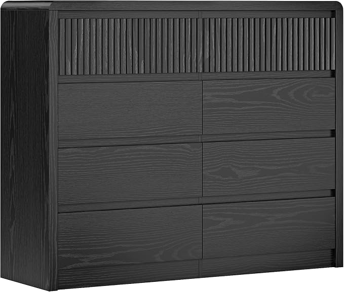LYNSOM 8 Drawer Dresser for Bedroom, 50" Wide Fluted Dresser with Curved Corners, Wood Dressers & Chests of Drawers with Dual-Panel Design for Bedroom, Entryway, Black