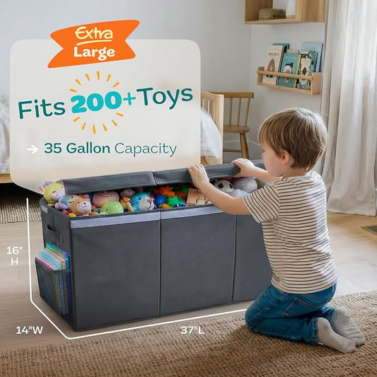 SoftOwl Extra Large Toy Storage Organizer with Lid - Sturdy, Collapsible Toy Chest Storage Box Design - Toys Bin with Dividers for Kids, Nursery, Bedroom, Playroom 37"x16"x14"