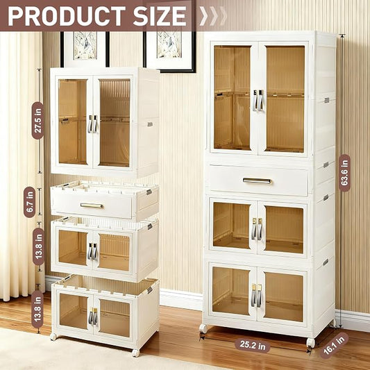 Pet Portable Wardrobe Closet with Doors, Pet Wardrobe Storage Cabinet with Hanging Rod Storage Organizer Large Plastic Storage Cabinet for Pet Clothes, Toys, Snacks, Plastic folding storage box units