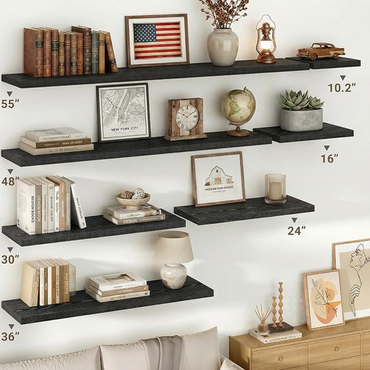 Vivelove 24 Inches Floating Shelves Wall Mounted, 10" Deep Wall Shelves for Bedroom, Bathroom, Living Room, Kitchen, Office, Home Decor, Modern Shelf, Set of 2, Black, 24x10.2x1.5