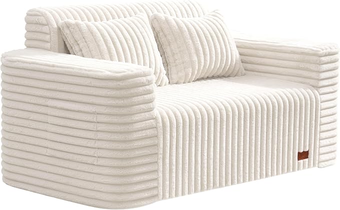 ZurNesfure Sofa Couch Cloud Loveseat, Memory Foam Couch with Pillow No Assembly Need, Modern Couch with deep seat and Washable Cover Boneless Sofas for Living Room Bedroom Apartment (White,Loveseat)