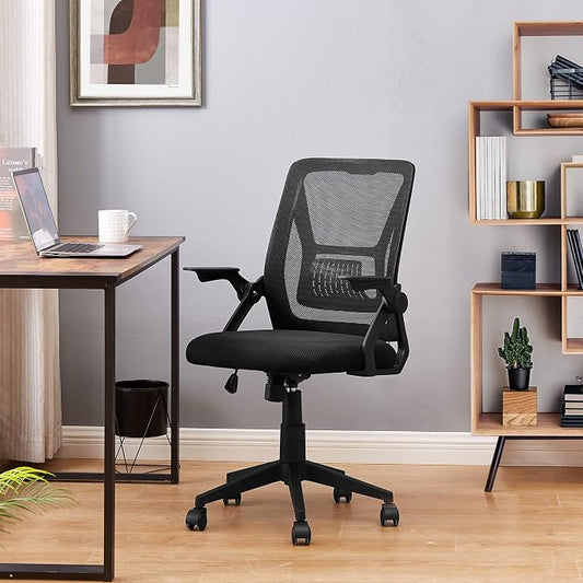 VECELO Mid-Back Swivel Ergonomic Office Chair with Adjustable Arms, Mesh Lumbar Support for Computer Task Work, Black