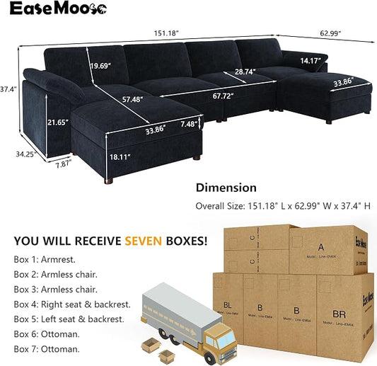 EASE MOOSE Oversized Modular Sectional Sofa, Extra Large U Shape Sectional Cloud Couch,Comfty Deep Modular Sofa with Ottoman