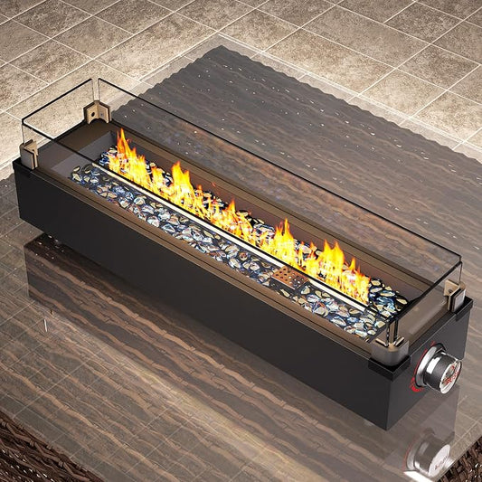 Ciays 28 Inch Tabletop Propane Fire Pit, 50000 BTU Table top Firepit with Glass Wind Guard & Glass Beads, Portable Outdoor Portable Fireplace for Patio and Camping
