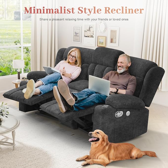 Recliner Sofa Set with 2+1+1 Pieces, Fabric Manual Pull Tab Reclining Loveseat with Storage Console, Single Recliner Chair for Living Room, RV, Grey