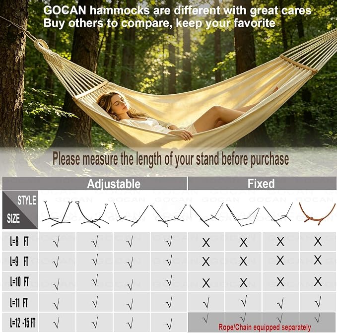GOCAN Double Hammock 2 Person Extra Large 86inx59in Total Length 129in Load 500lb Canvas Cotton Hammock for Patio Porch Garden Backyard Lounging Outdoor and Lndoor with Removable Spreader Bar