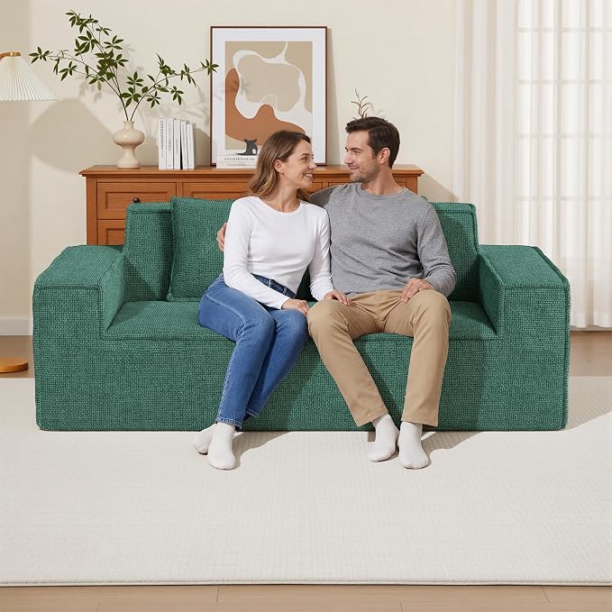Luxanimarion 77'' Modern Small Loveseat, No Assembly Required Cloud Sofa Cloud Sofa Boneless Couches with 2 pcs Pillows for Living Room, Apartment(Polar Fleece-Green)