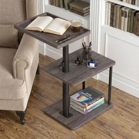 Faesun C Table End Table Adjustable Height, 360°Swivel TV Tray Table for Small Spaces, Small Nightstand for Living Room, Bedroom, Gray