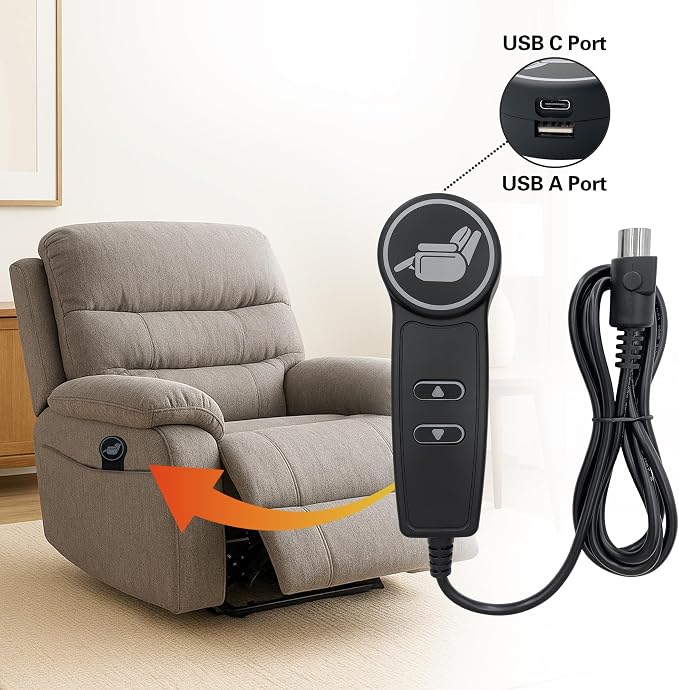 2 Button 5 Pin Remote Hand Control Controller with USB A C Ports and Backlight for Lift Chair Power Recliner Parts Replacement
