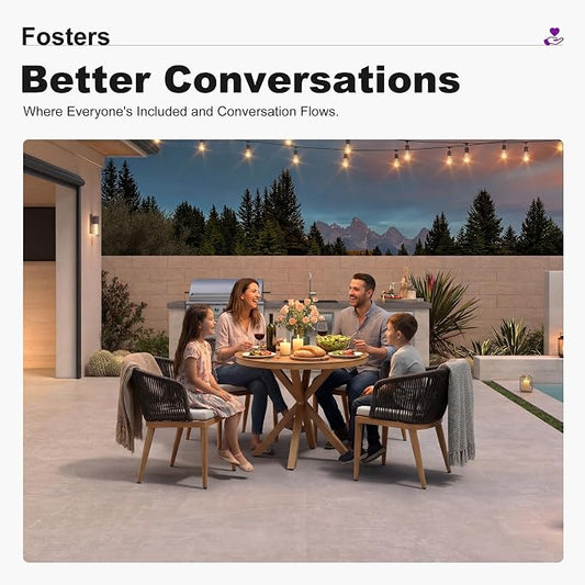 PURPLE LEAF 5 Pieces Patio Round Dining Set Aluminum Frame and Wicker Rattan Round Table and Arm Chairs with Cushions for Garden Porch Kitchen Modern Outdoor Teak