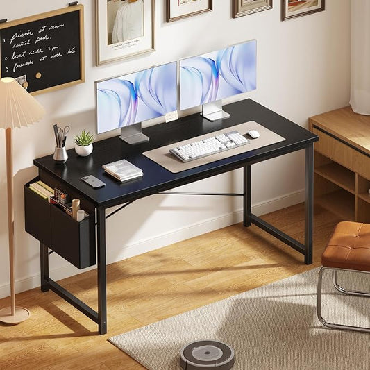 OLIXIS Computer Desk, 55 Inch Home Office Desks for Small Spaces, Writing Craft Study Gaming Table for Bedroom, Modern Computer Workstation with Storage Bag, Black