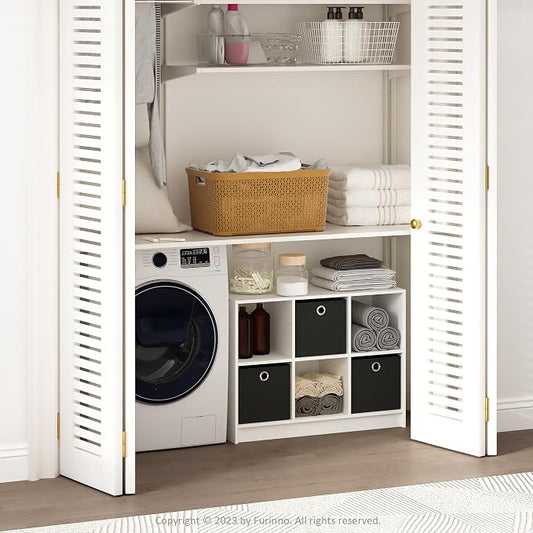 Furinno Cubic Closet Organizers and Storage, 6-Cube Closet Organizer with Bins, Open Shelf Storage, for Wardrobe, Bedroom, Living Room, White