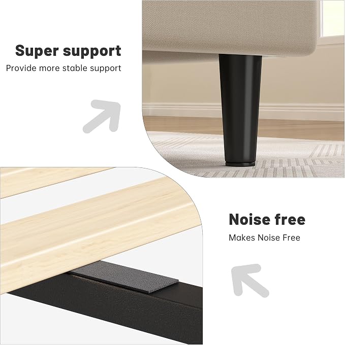 EnHomee King Size Platform Bed Frame with Headboard, Adjustable Height, Wooden Slats,Charging Stations,Noise-Free, No Box Spring Needed,Easy Assembly,Beige
