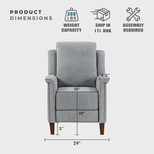 Lexicon Push Back Recliner Chair with Footrest, Reclining Sofa Armchair, Modern Chenille Fabric Recliner with Nailhead Trim for Living Room/Office/Apartment, Gray