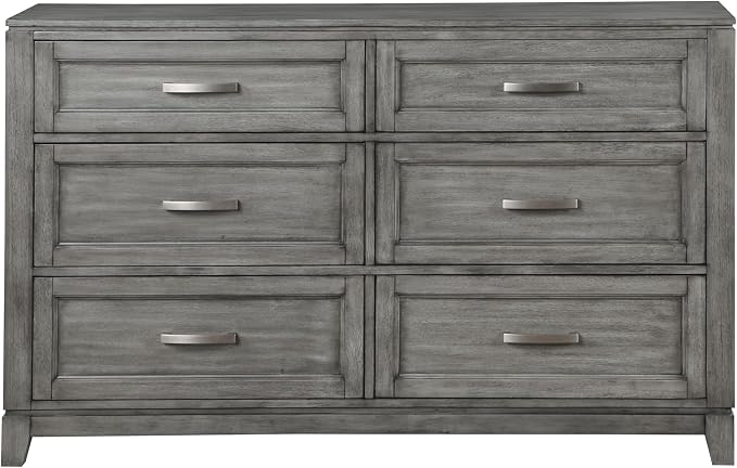Rustic Gray Finish Bedroom Furniture Set California King Size 6pcs Platform Bed with Drawers Transitional Style