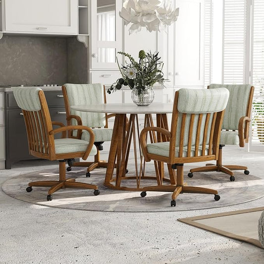 Chromcraft Set of 6 Caster Swivel Tilt Dining Chairs, Ultra Comfort Kitchen Chairs Casual Chairs with Soft Rubber Wheels Rolling Chair on Wheels for Kitchen(Alden Garden-Chestnut)
