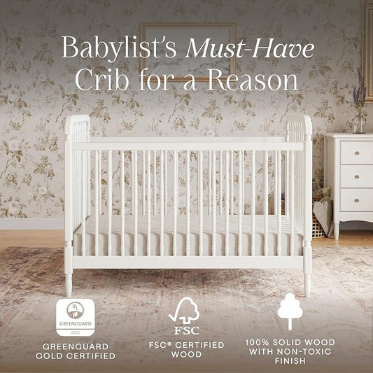 Namesake Liberty 3-in-1 Convertible Baby Crib - Greengurad Gold Certified - Wooden Convertible Baby Crib to Toddler Bed, Daybed - Durable & Easy to Assemble, 4 Adjustable Mattress Heights - Warm White