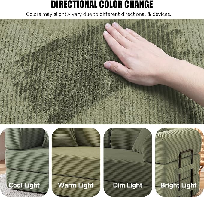79" Convertible Sleeper Sofa Bed, Corduroy Boneless Fold-Out Couch in a Box, 4-in-1 Loveseat/Futon Couch, High-Density Foam, No Assembly, Side Pockets, 2 Pillows for Small Spaces, Green