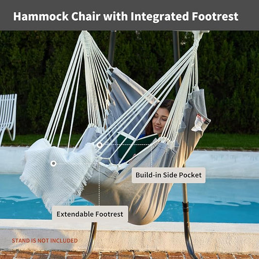 CHULIM Hanging Hammock Chair Swing MAX 500 lbs Outdoor Hanging Chair with Footrest Indoor Swing Chair with Portable Steel Spreader Bar and Hardware Kit for Bedroom Living Room Patio Porch - Grey