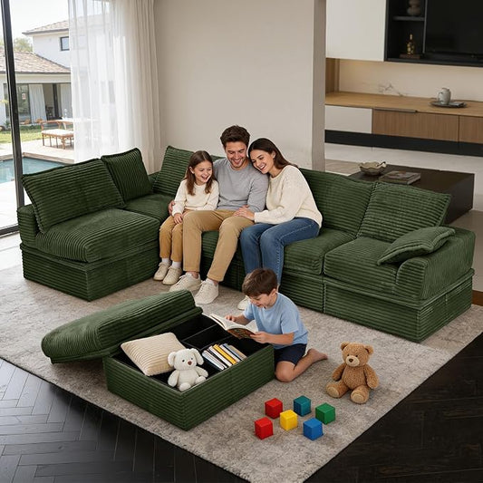 Upgrade Boneless Couch with Storage, Extra Deep&High Seat Modular Sectional Sofa 5 Seater U Shaped Couch with Ottoman, Tool-Free Assembly Sectional Couches for Living Room