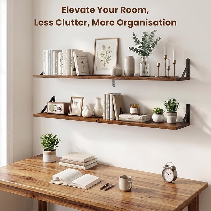 Axeman 20 Inch Floating Shelves | 8 Inch Deep Brown Wall Shelves Set of 2 | 20''W x 8''D Rustic Brown Wood Shelves for Bathroom Living Room Bedroom Kitchen
