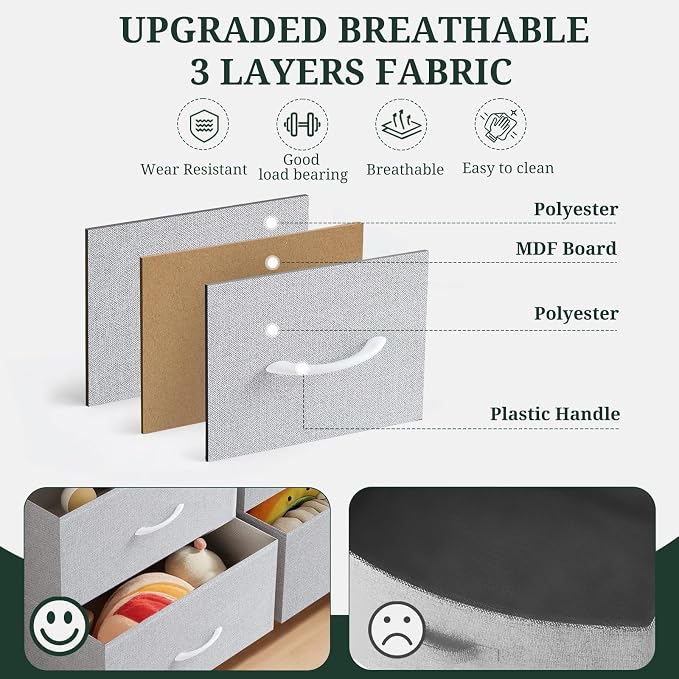 8-Drawer Dresser for Bedroom, Anti-Tip Tall Storage Organizer Chest of Drawers with Wooden Top and Metal Frame Fabric Bins for Closet, Living Room, Hallway, Entryway, Light Gray
