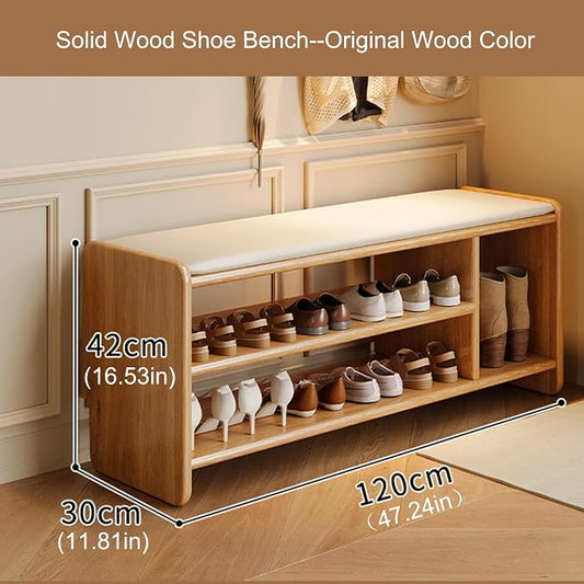 Entryway Shoe Rack Storage Bench Shoe Organizer Ottoman with Storage for Front Door Entrance Shoe Cabinet Bedroom End of Bed Bench with Padded Seat for Hallway Living Room Foyer Closet Entryway(Wood c