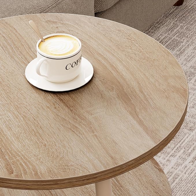 Round Side Table with Power Outlet & USB Ports, 3-Tier End Table with Storage Shelf, 15.7" Wide Nightstand for Small Spaces, Tall Bedside Table Capable of Charging Laptops & Phones, Rustic Brown