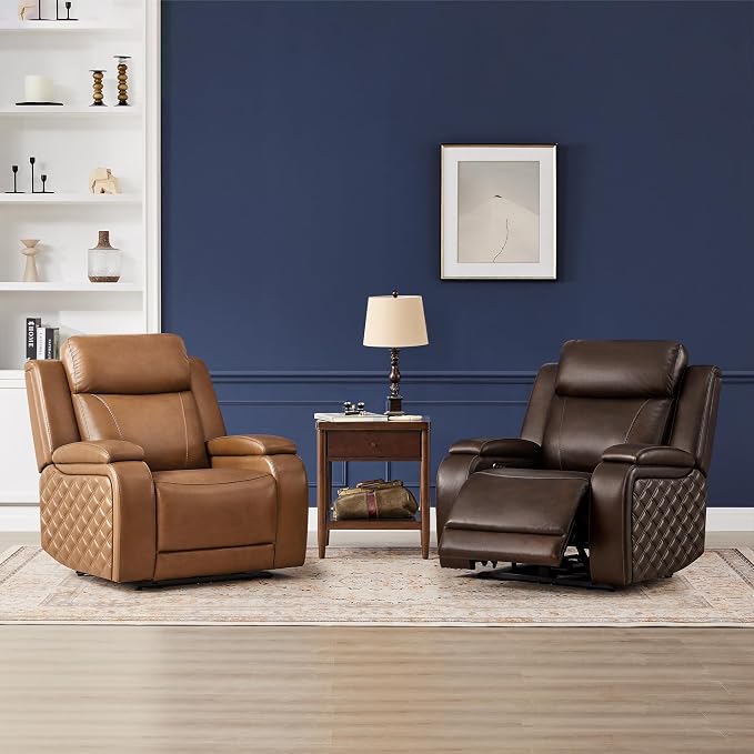 Watson & Whitely Genuine Leather Power Recliner Chairs for Adults, Zero Gravity Recliner with Power Headrest & Hidden Storage, Electric Reclining Sofa Chair for Living Room, Home Office, Dark Brown