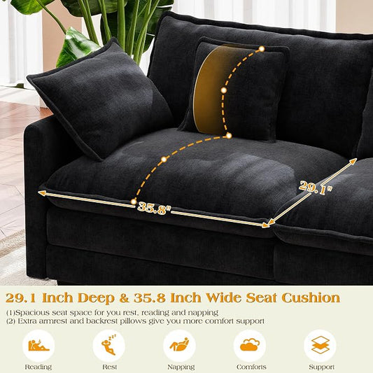 113.8" Modular Sectional Sofa,Cloud Couch for Living Room,Modern Deep Seat Sofa 5 Seater Chenille Fabric Comfy L Shaped Couches with Throw Pillows for Apartment