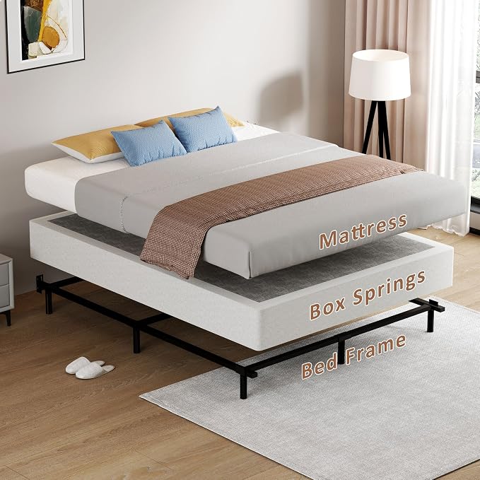 SHOANED Metal Box Spring Queen Size - 9 Inch High Profile Heavy Duty Black Bed Base Non Slip Mattress Foundation Box Springs for Queen Bed, Easy Assembly, No Noise