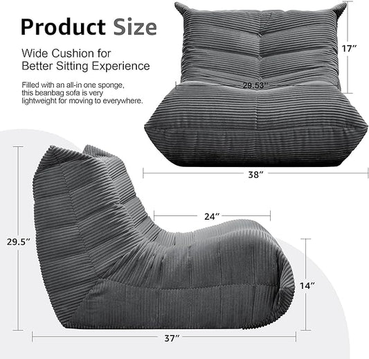 Hobestluk Adults Bean Bag Chair Faux Fur BeanBag Couch for Living Room | Grey Corduroy,Ergonomic Design,Memory Foam,UltraSoft,Anti-slip Bottom,No Assembly Required,Decorative Style for Living Room