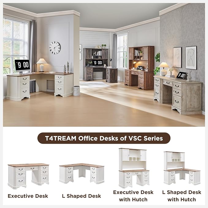 T4TREAM 59" Home Office Desk Hutch with Ample Storage, Only Match VSC Series Farmhouse Desk (Antique White)