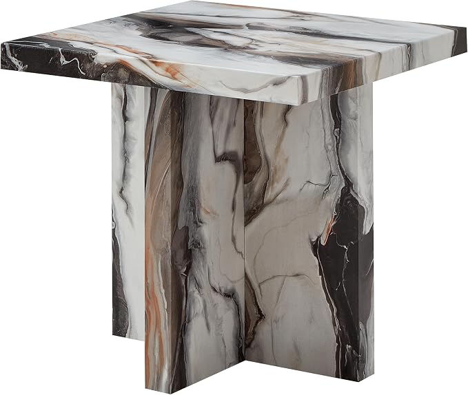 Roundhill Furniture Cavira Modern Faux Marble Living Room Side Table, Off-White