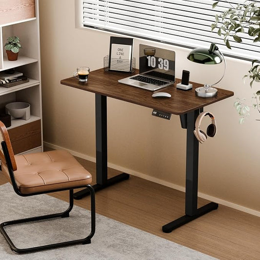 35" Electric Standing Desk Adjustable Height, Small Sit Stand Desk for Home Office & Computer Workstation, Compact Work Desk with Cable Management (Dark Walnut)