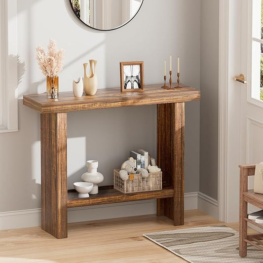 LIFECHOVY Farmhouse Wood Entryway Table Narrow Console Tables with Storage Behind The Couch Sofa, Entrance Side Table for Hallway, Living Room, Foyer, Rustic Brown