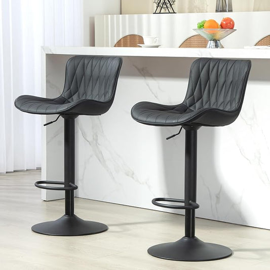 Finnhomy Bar Stools Set of 2, Modern 360° Swivel Faux Leather Bar Stools, 24"-32.5" Seat Height with Back, 330 lbs Capacity, SGS Gas Lift, Upholstered Kitchen Chairs for Kitchen Island, Black