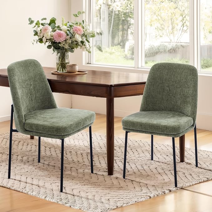 COLAMY Upholstered Dining Chairs Set of 4, Modern Dining Room Chairs with Curved Back and Metal Legs, Dinner Chair Kitchen Chairs for Dining Room and Living Room, Green