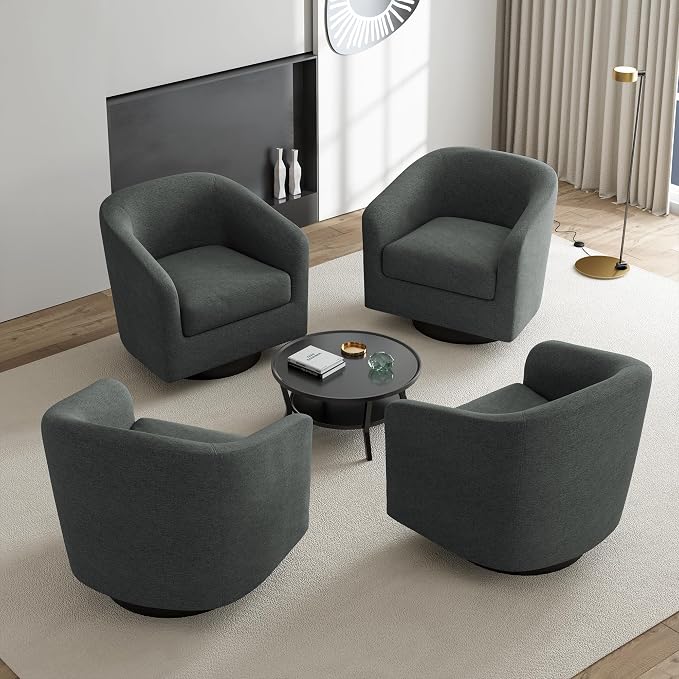 Swivel Accent Chair, Chenille Barrel Chairs Upholstered Armchair for Living Room, Modern Round Arm Chair Small Single Sofa Bedroom Reading Seat - Gray