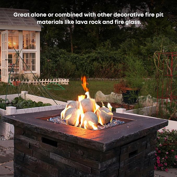 Stanbroil Ceramic Balls - 6" Round Fire Stones for Fire Pit Fire Bowl and Fireplace - Set of 4, Gray